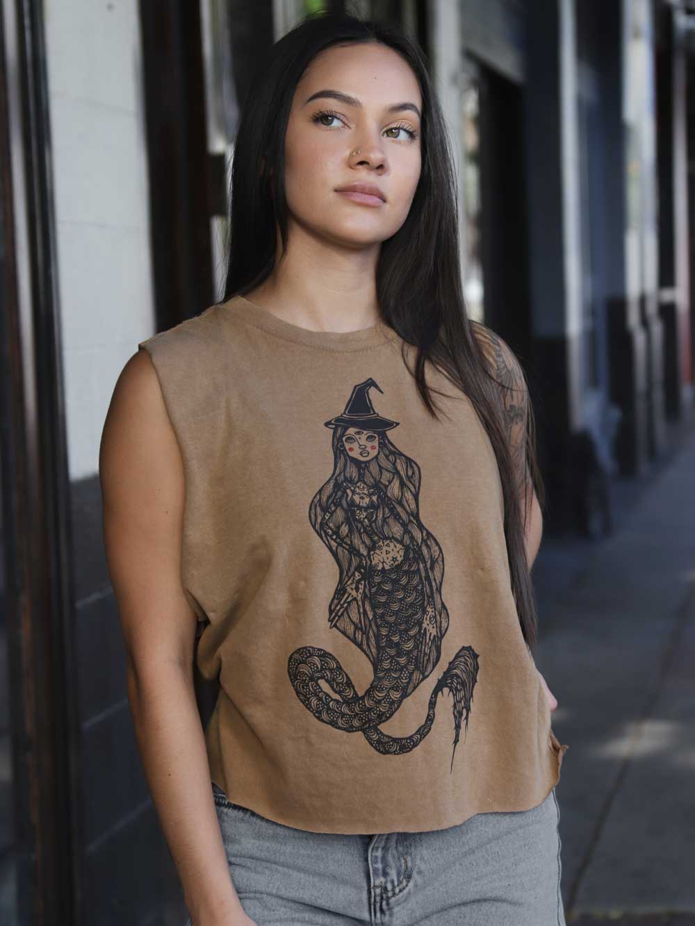 Witch Mermaid Crop. Vintage Brown