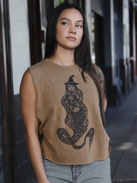 Witch Mermaid Crop. Vintage Brown