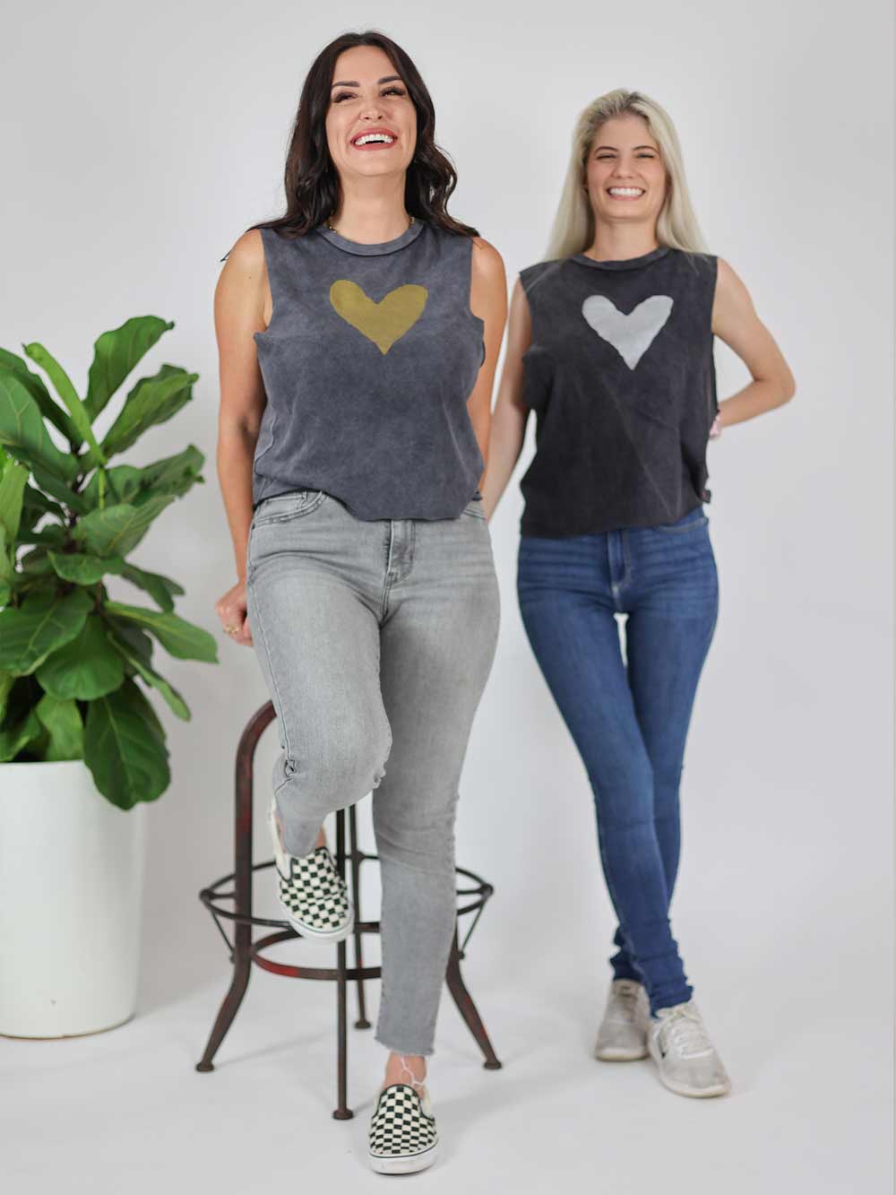 Two cute Heart Crop Tops.  Gold and Silver on Black Crops