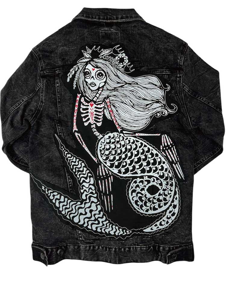 Blk Denim Jacket w/ Mermaid Patch - Atabey