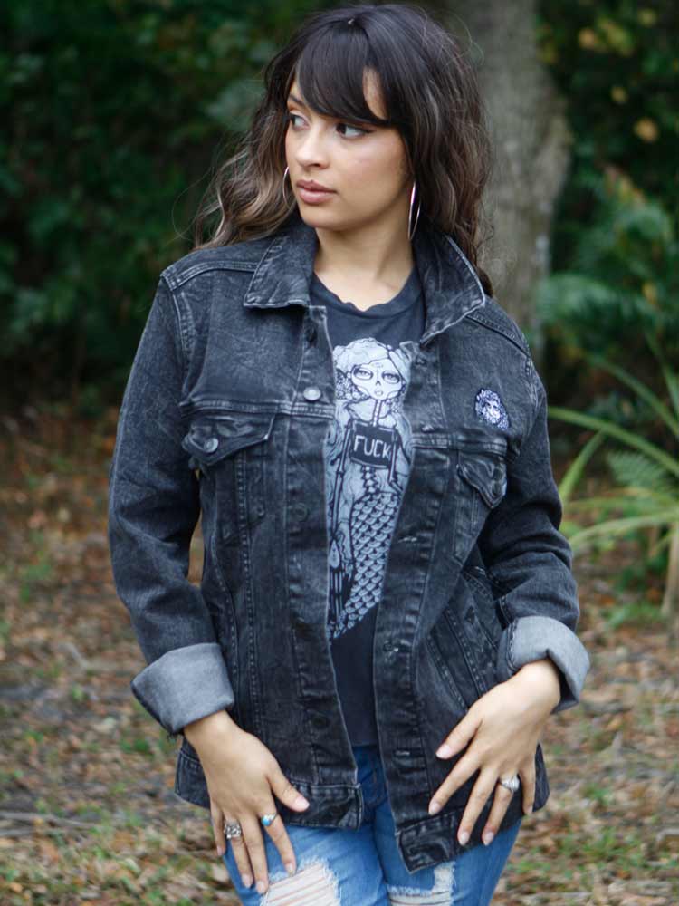 Black Denim Jacket Rocker Style