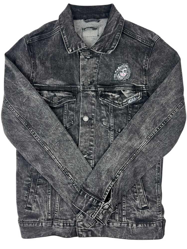 Black Denim Jacket with Sugar Skull Patch