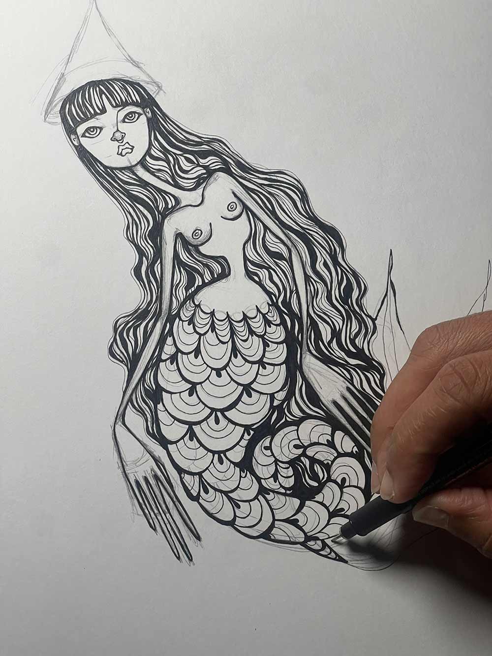 Drawing of a Mermaid unfinished