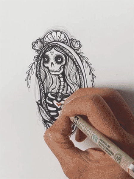 Drawing a Sugar Skull Madonna. Animated GIF
