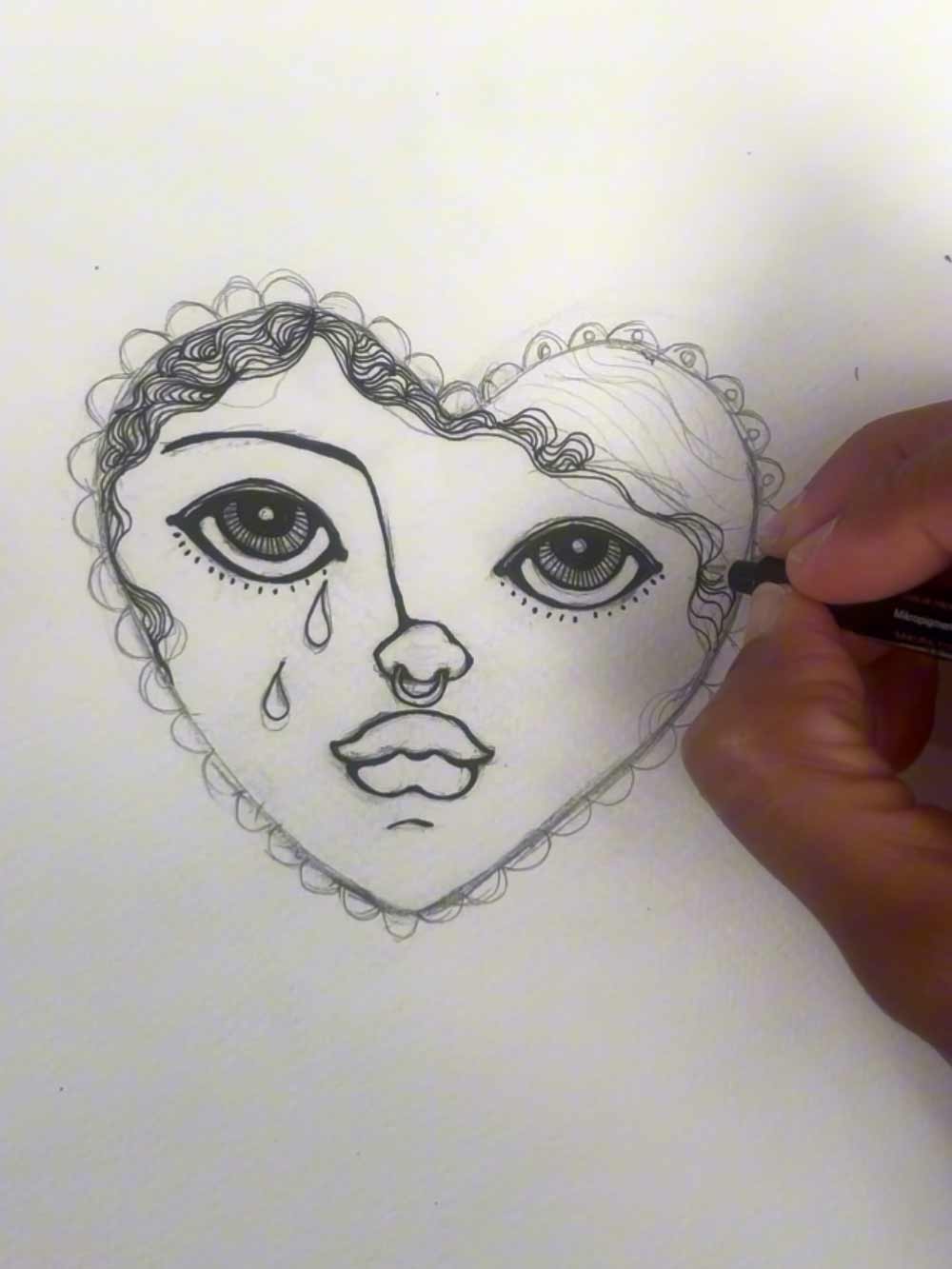 Drawing Crying Heart Face