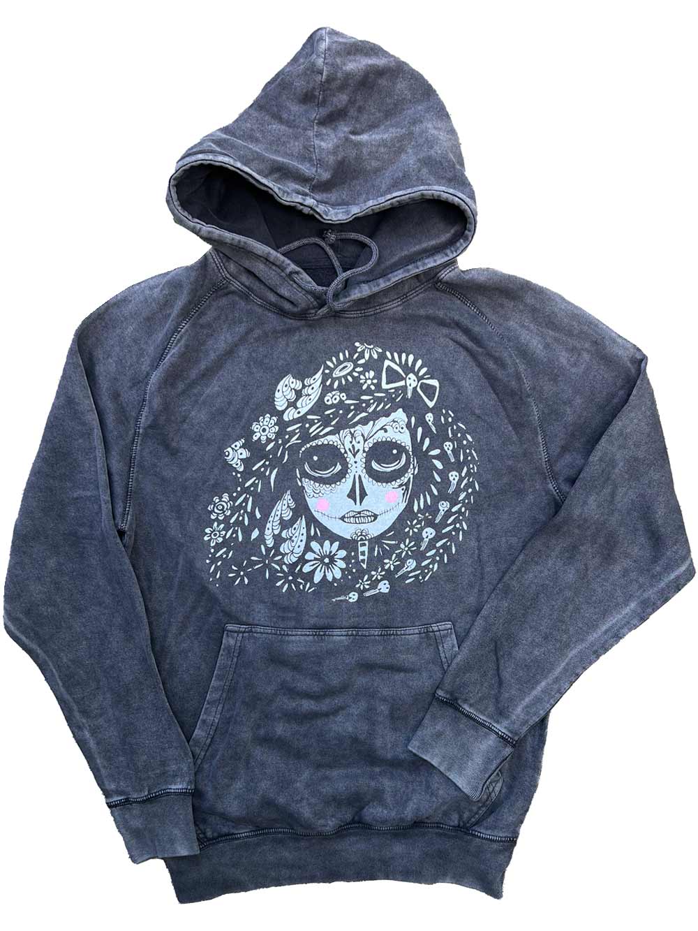 Vintage Black hoodie with a Sugar Skull graphic design on a white background