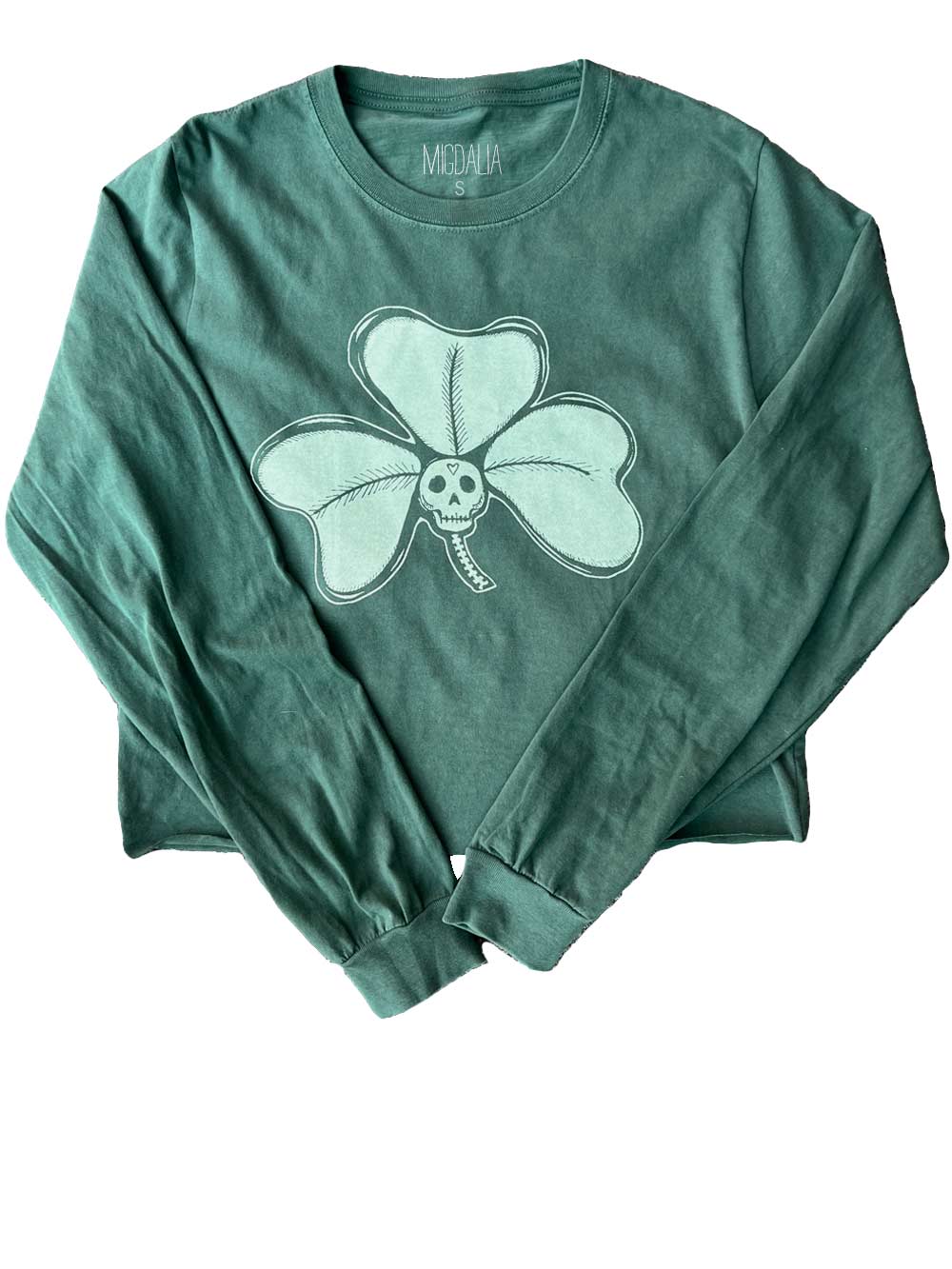 Skull Clover Longsleeve Crop – Pine Noir