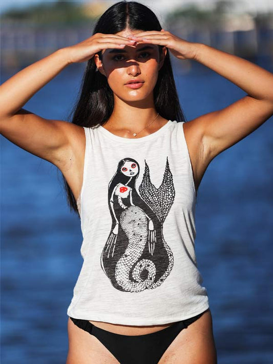Swimwear Tank Top with Mermaid Graphic