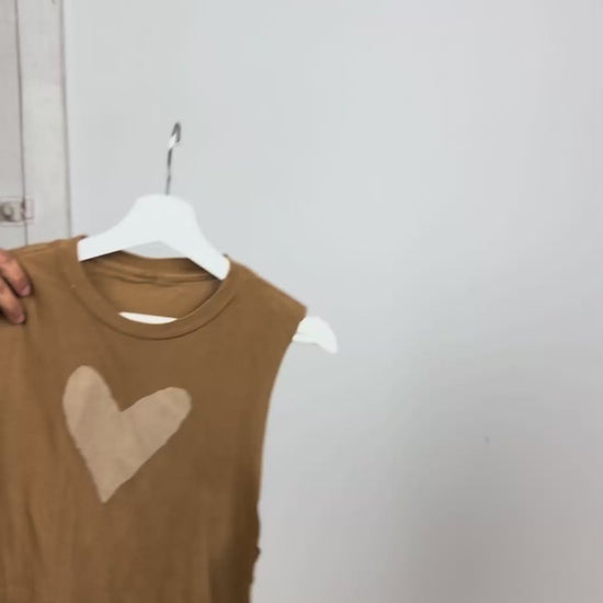 Tan Crop top with White Heart Graphic