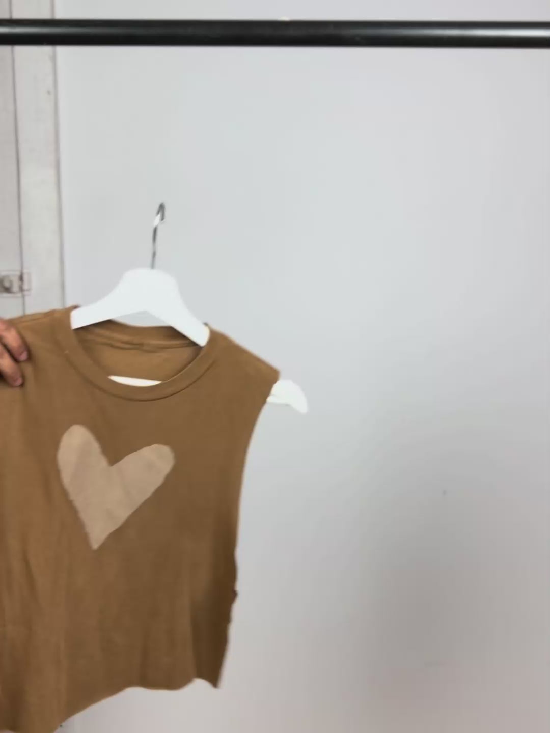 Tan Crop top with White Heart Graphic