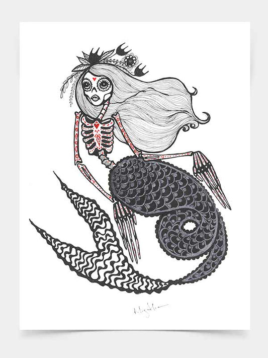 Red Tattoo Skeleton Mermaid