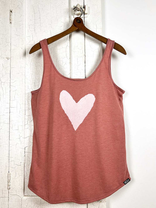 White heart design on Mauve Tank Top