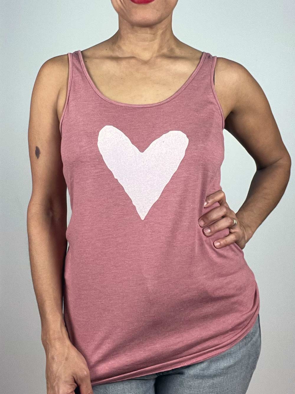 White heart design on Mauve Tank Top