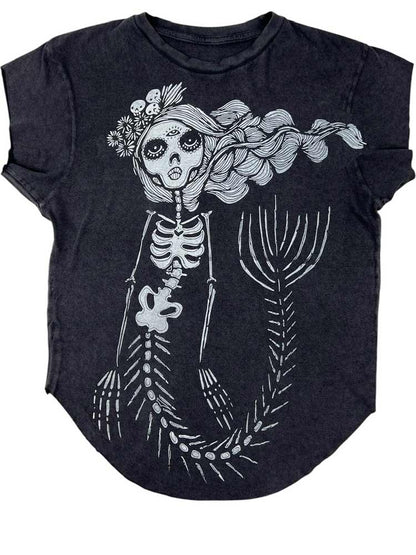 third eye skeleton mermaid graphic tee