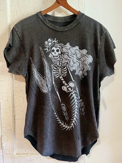 Skeleton Mermaid Tee | Hand-drawn | Mazu