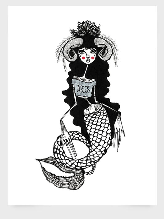 Aries Zodiac Mermaid Print