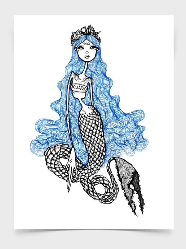 Aquarius zodiac mermaid print