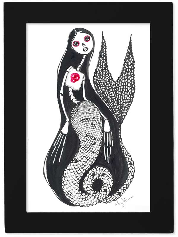 Skeleton Mermaid Framed Art Print
