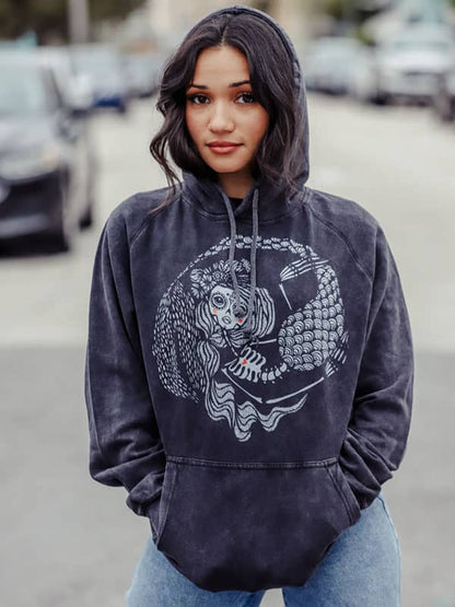 Vintage Hoodie with Mermaid Art