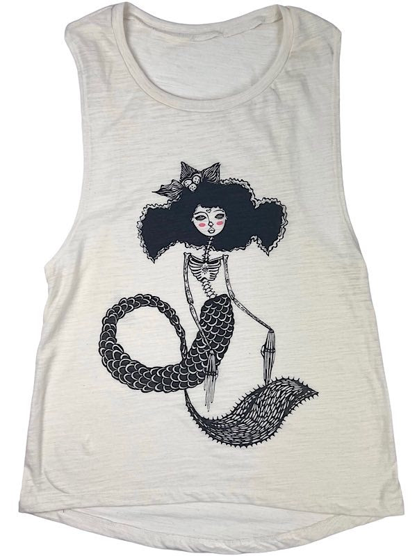 Skeleton mermaid graphic tank top