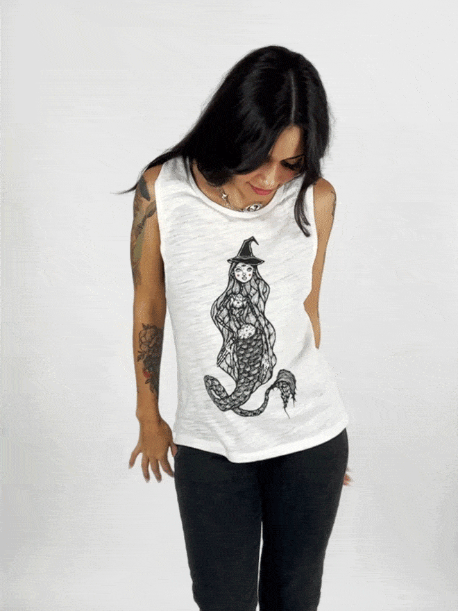 Witch Mermaid Pythia Graphic Muscle Tank