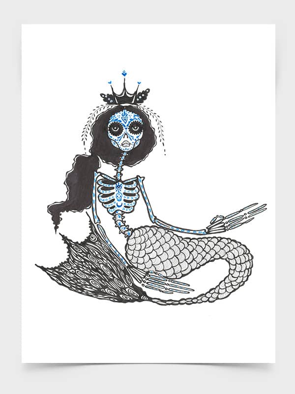 Sugar Skull Mermaid Art Print