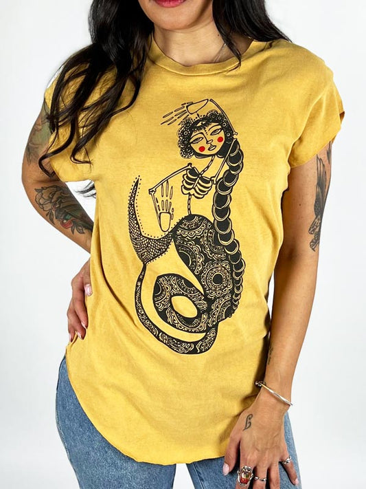 Mermaid Graphic Boyfriend Tee, Yellow