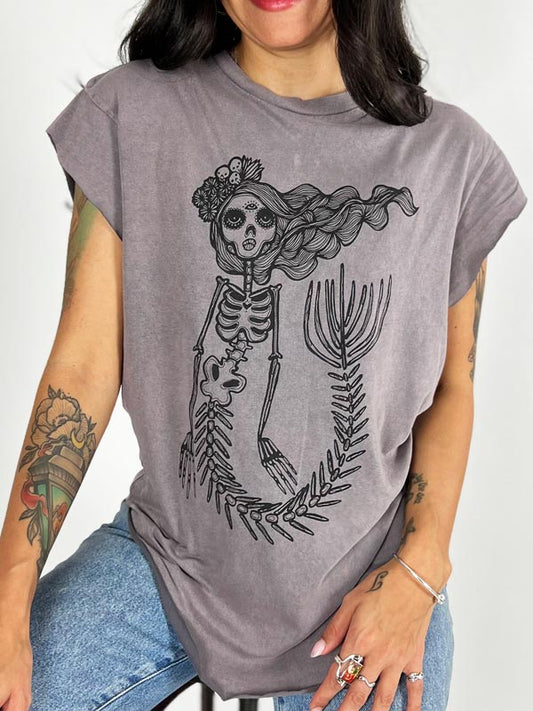 Skeleton Mermaid Ara Graphic Boyfriend Tee