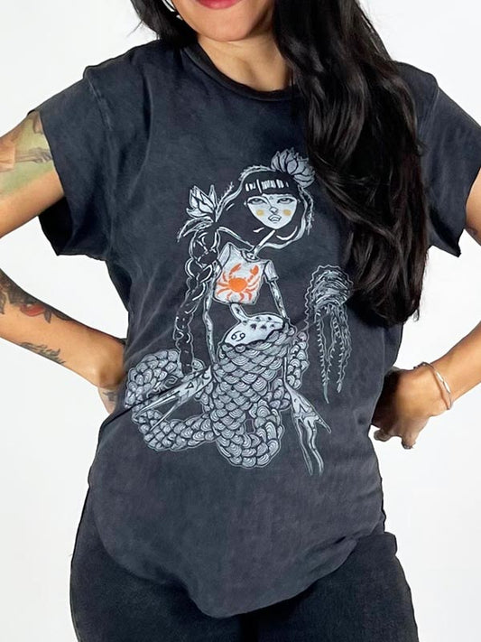 Cancer Zodiac Mermaid Graphic Boyfriend Tee