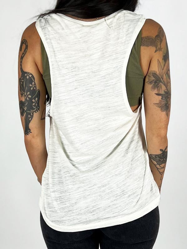 back of white tank top