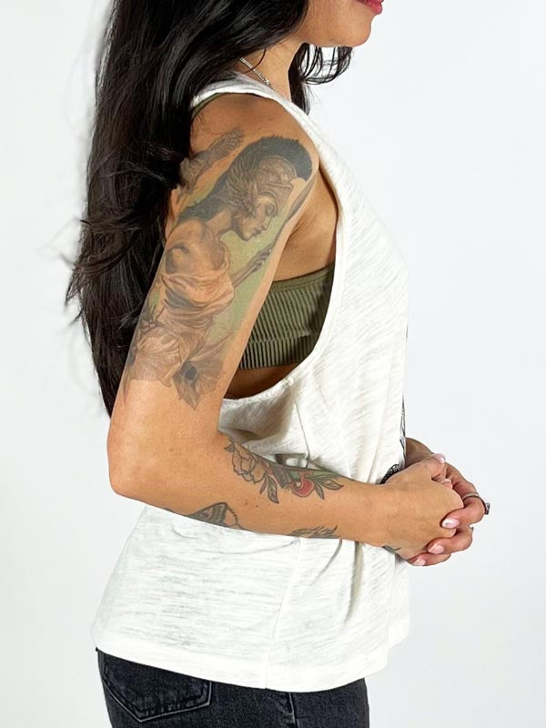 Tattooed female Model wearing a tank top