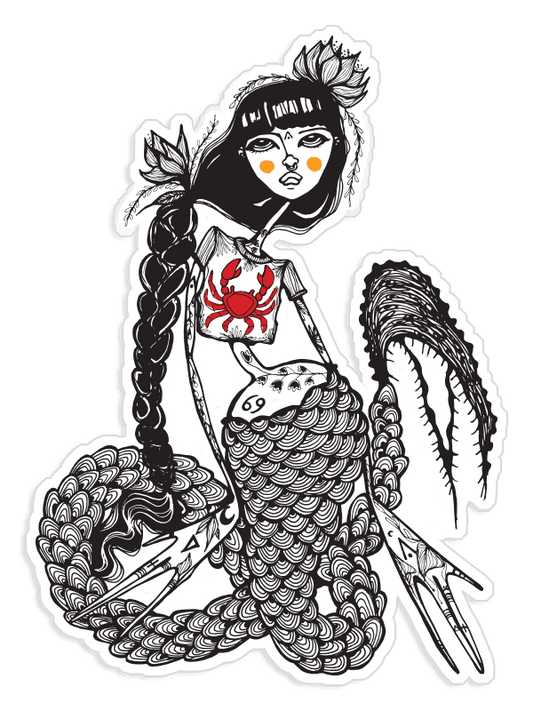 Zodiac Vinyl Sticker, Cancer Mermaid