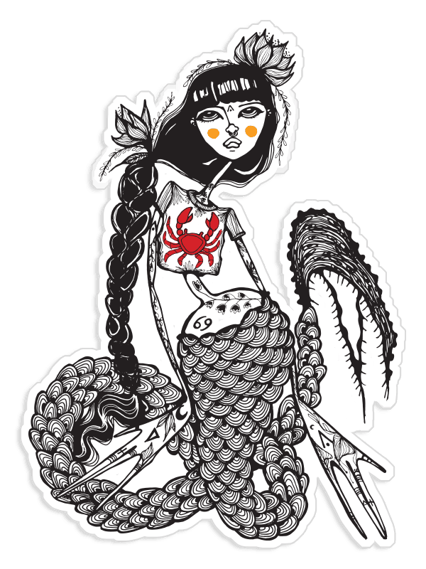 Zodiac Vinyl Sticker, Cancer Mermaid